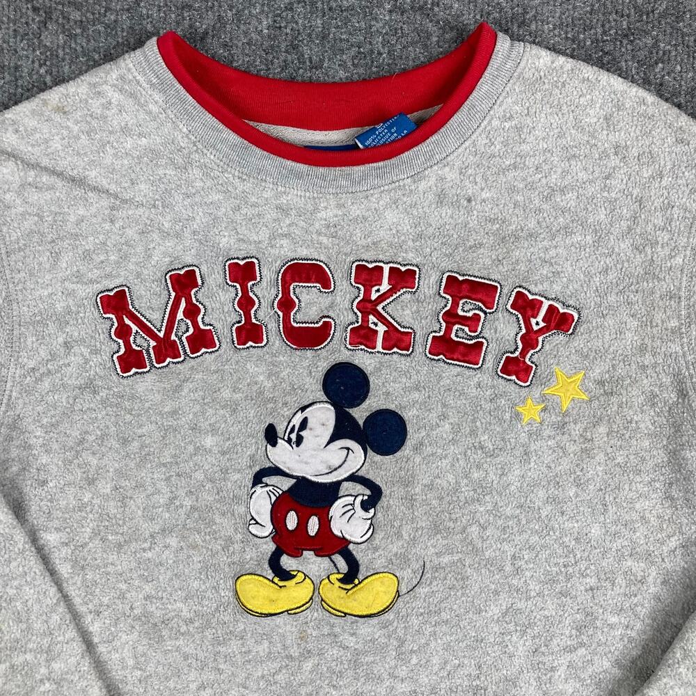 Disney Sweatshirt Womens Small Gray Red Mickey Mouse Graphic Crewneck Cute